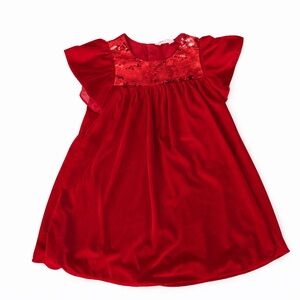 H&M Girls Red Velvet Dress Sequin Detail Size 8/9